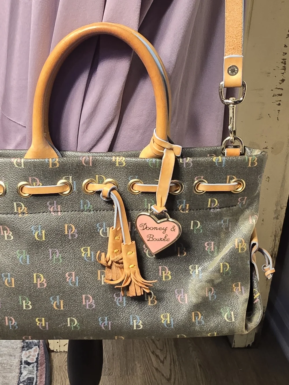 π Y2K Dooney & Bourke Multicolor Rainbow DB Logo Tassel Heart Mini Tote Purse - Picture 7 of 16